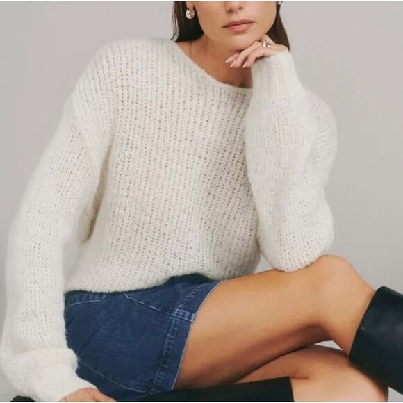 Reformation Kaya Oversized Baby Alpaca Wool Sweater Cream Sz XS Cozy Chunky Knit - Picture 3 of 16